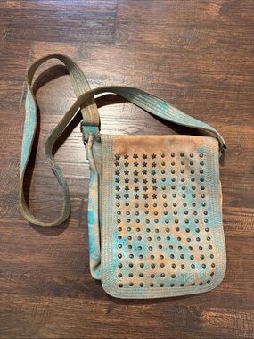 BED|STU Turquoise and Tan Studded Leather Crossbody
